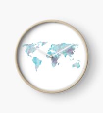 World Map Ocean Blue Watercolor Clock