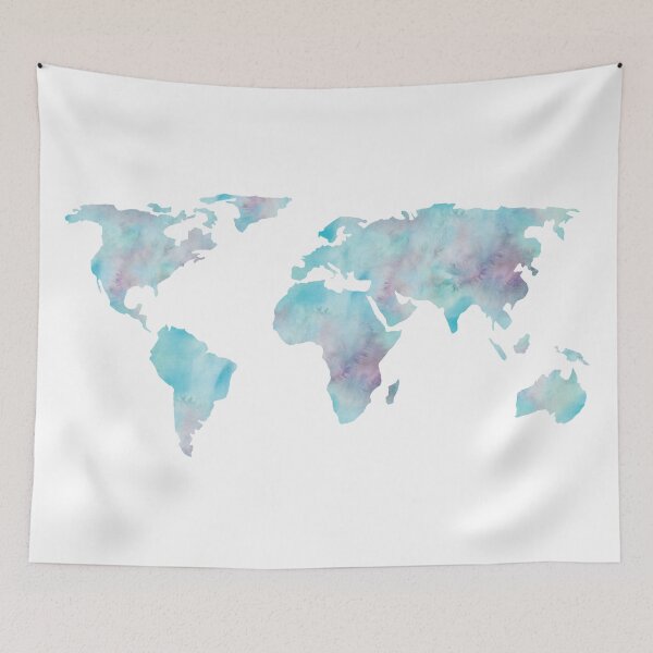Item preview, World Map Ocean Blue Watercolor designed and sold by naturemagick.