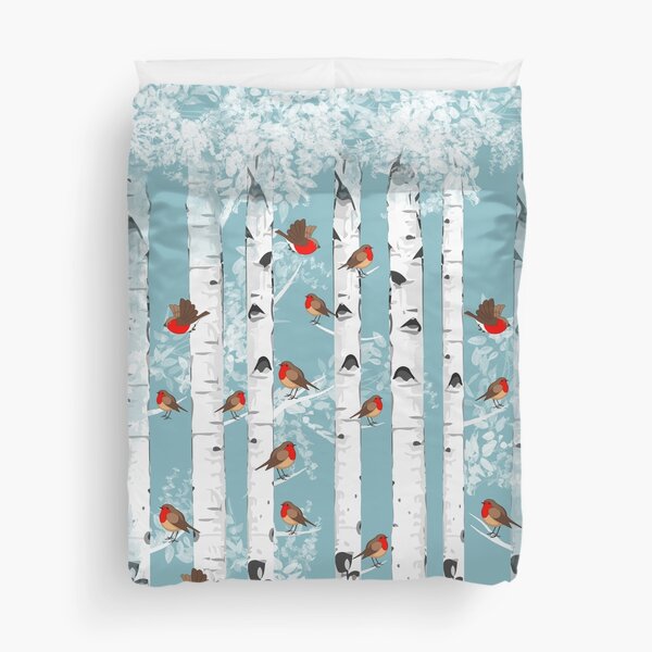 Item preview, Birch trees forest and robin bird, this is redbreast in winter forest, perfect for natura lovers designed and sold by Collagedream.