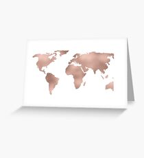 World Map Rose Gold Shimmer Greeting Card