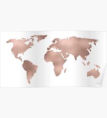 World Map Rose Gold Shimmer Poster