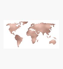 World Map Rose Gold Shimmer Photographic Print
