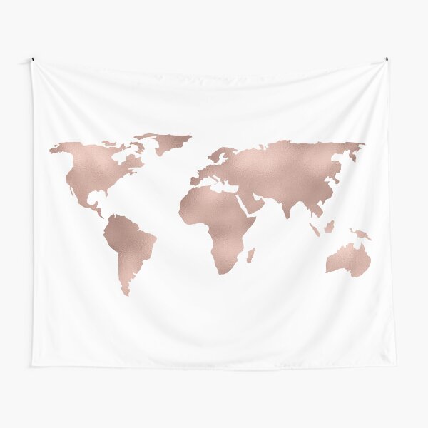 World Map Rose Gold Shimmer Tapestry