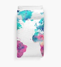 World Map Turquoise Pink Blue Green Duvet Cover