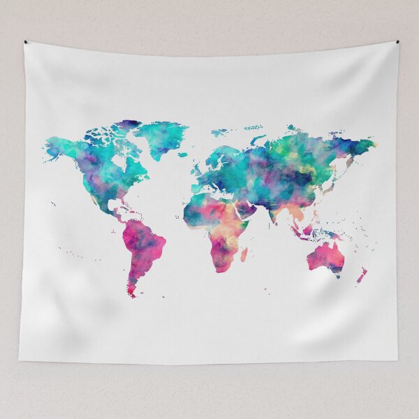 Item preview, World Map Turquoise Pink Blue Green designed and sold by naturemagick.