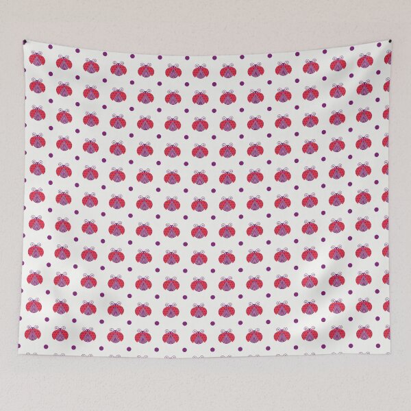 Item preview, Red ladybugs flying and purple dots designed and sold by marufemia.