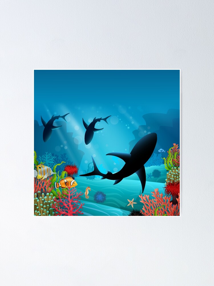  CAPITUNEISKINEPA Ocean Poster Gifts Shark And Small