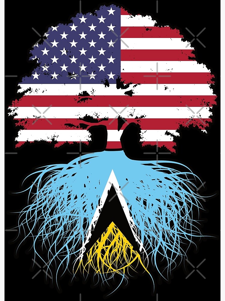 Disover Saint Lucia Saint Lucian American USA Tree Roots Flag Premium Matte Vertical Poster