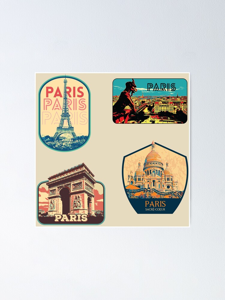 "Paris, France, vintage travel decal pack" Poster for Sale by Lemomo