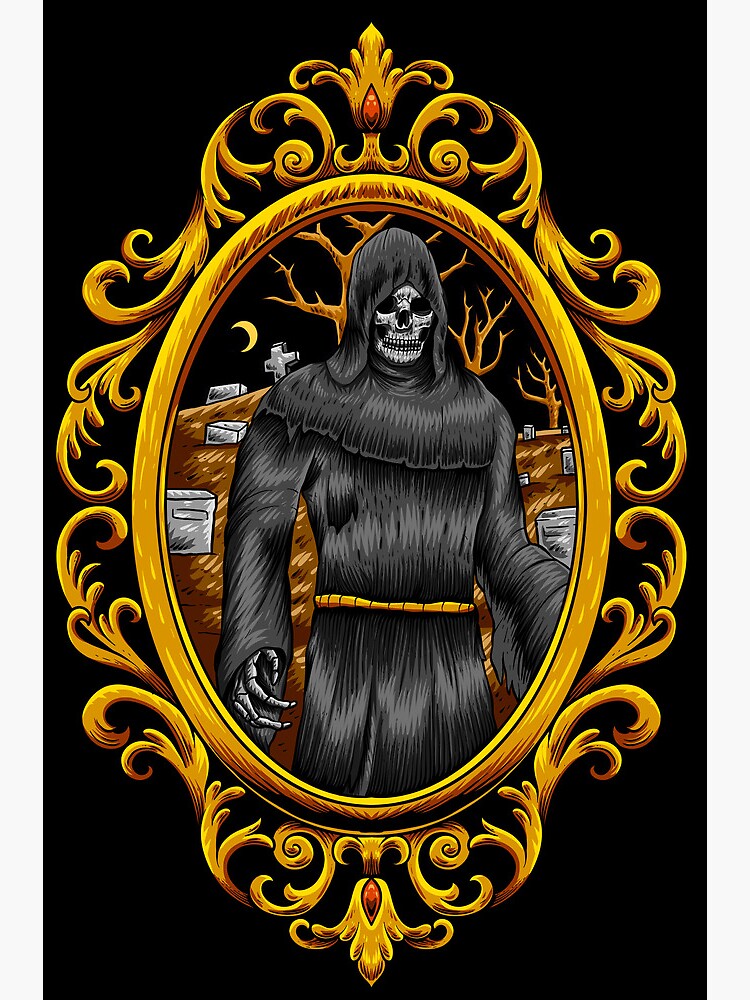 "Grim Reaper in a Graveyard looking into or out a mirror" Photographic