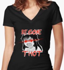 BEGONE THOT Women's Fitted V-Neck T-Shirt