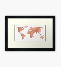 World Map Rose Gold Bronze Copper Metallic Framed Print