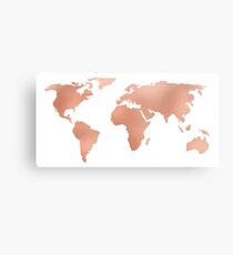 World Map Rose Gold Bronze Copper Metallic Metal Print
