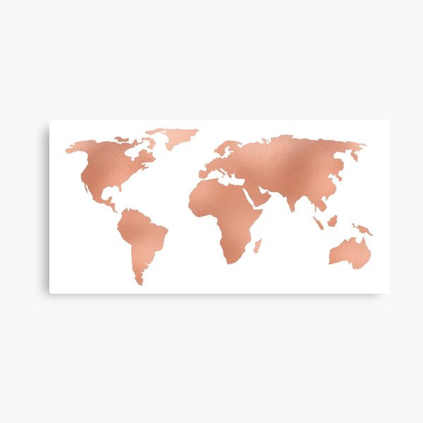 World Map Rose Gold Bronze Copper Metallic Canvas Print