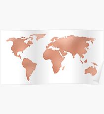 Weltkarte Rose Gold Bronze Kupfer Metallic Poster