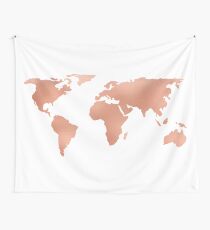 World Map Rose Gold Bronze Copper Metallic Wall Tapestry