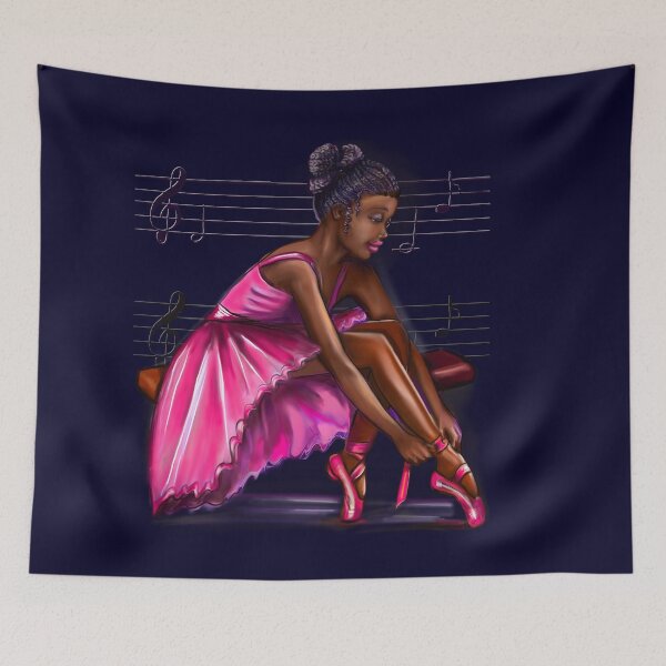 Item preview, African American ballerina getting ready to dance, ballet pointe shoes 2 - black woman brown skin ballerina. Top 10 Best ballerina gifts. Top 10 gifts for black women  designed and sold by Artonmytee.