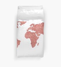 World Map Rose Gold Glitter Duvet Cover