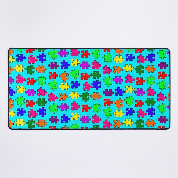 Item preview, Rainbow Puzzle Pieces on Blue Background Small Sized Repeating Pattern designed and sold by Nicolette Olivier.