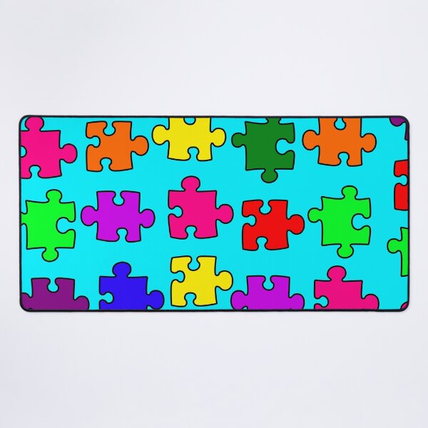 Item preview, Rainbow Puzzle Pieces on Blue Background Large Sized Repeating Pattern designed and sold by Nicolette Olivier.