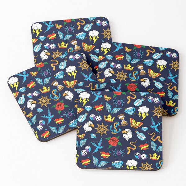 Item preview, Fun pattern of hand drawn vintage inspired tattoo art, brilliant pop of retro color designed and sold by Orianah.