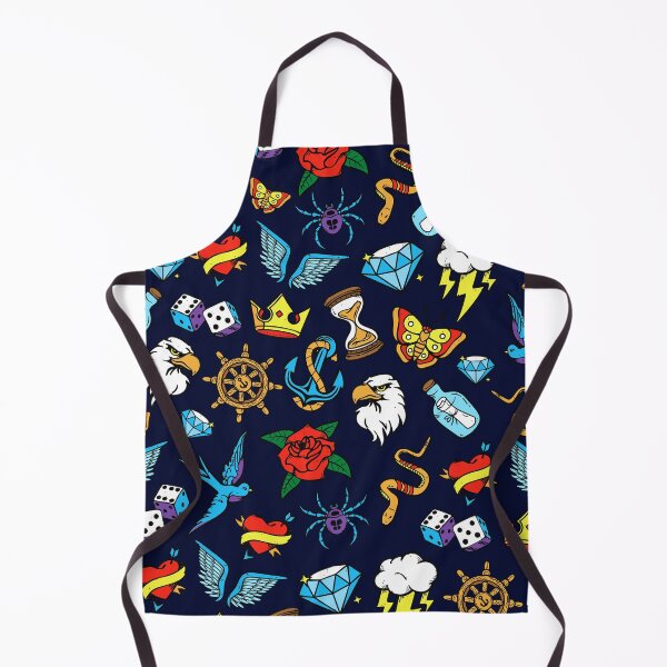 Item preview, Fun pattern of hand drawn vintage inspired tattoo art, brilliant pop of retro color designed and sold by Orianah.