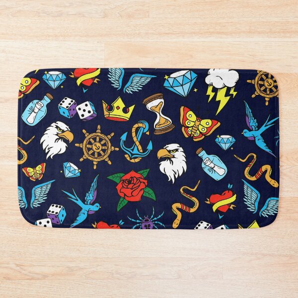 Item preview, Fun pattern of hand drawn vintage inspired tattoo art, brilliant pop of retro color designed and sold by Orianah.