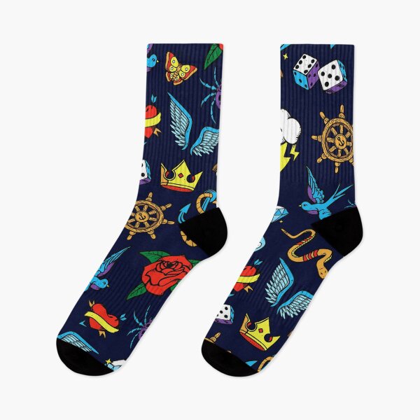Item preview, Fun pattern of hand drawn vintage inspired tattoo art, brilliant pop of retro color designed and sold by Orianah.