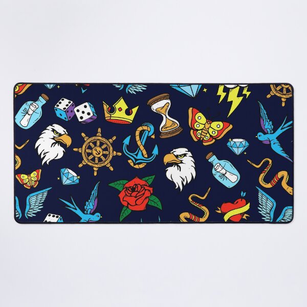 Item preview, Fun pattern of hand drawn vintage inspired tattoo art, brilliant pop of retro color designed and sold by Orianah.