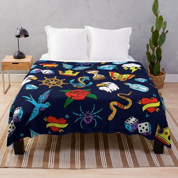 Item preview, Fun pattern of hand drawn vintage inspired tattoo art, brilliant pop of retro color designed and sold by Orianah.
