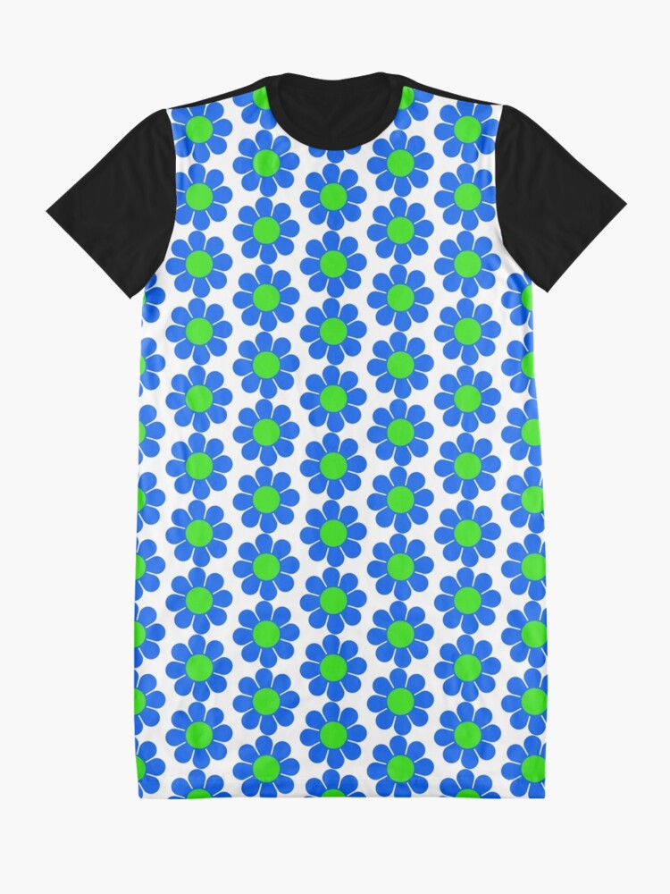 Alternate view of Blue Green Hippy Flower Daisy Graphic T-Shirt Dress