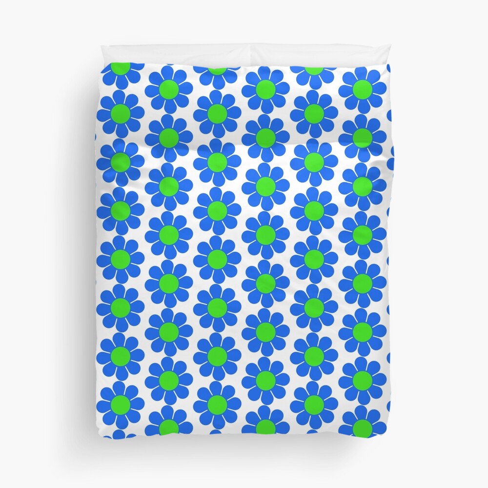 Blue Green Hippy Flower Daisy Duvet Cover