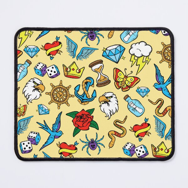 Item preview, Fun pattern of hand drawn vintage inspired tattoo art, brilliant pop of retro color designed and sold by Orianah.