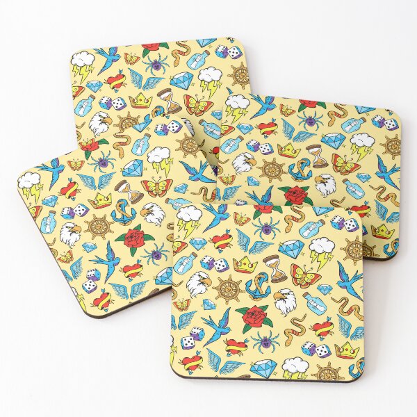 Item preview, Fun pattern of hand drawn vintage inspired tattoo art, brilliant pop of retro color designed and sold by Orianah.