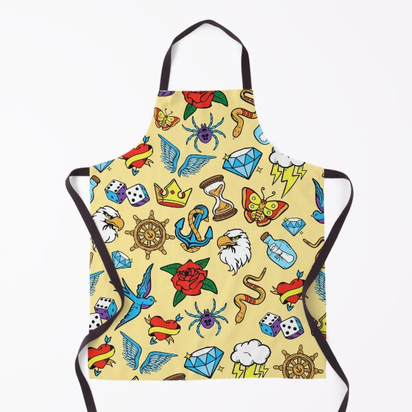 Item preview, Fun pattern of hand drawn vintage inspired tattoo art, brilliant pop of retro color designed and sold by Orianah.