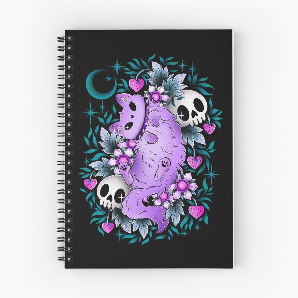 Item preview, Pastel cat and skulls, green leaves and black background  designed and sold by Texdoodles.