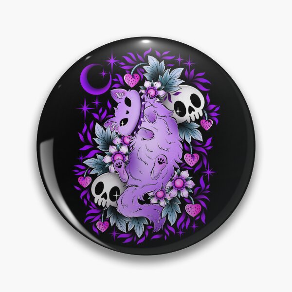 Item preview,  Pastel cat and skulls, purple leaves and black background  designed and sold by Texdoodles.