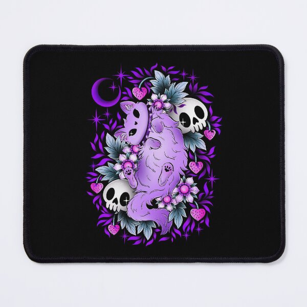 Item preview,  Pastel cat and skulls, purple leaves and black background  designed and sold by Texdoodles.