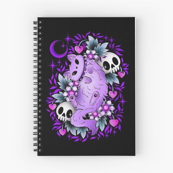 Item preview,  Pastel cat and skulls, purple leaves and black background  designed and sold by Texdoodles.