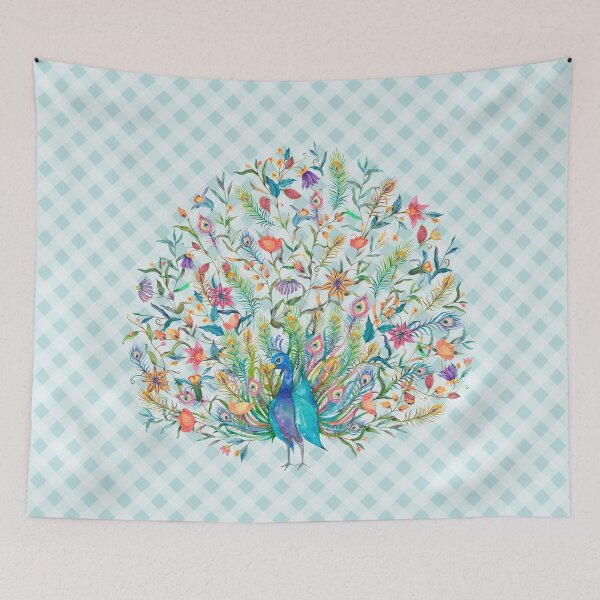 Item preview, Beautiful peacock florals and gingham, cottagecore aesthetic designed and sold by Orianah.