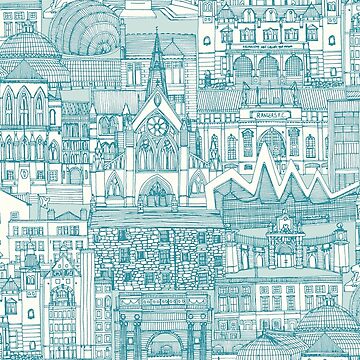 Artwork thumbnail, Glasgow toile lagoon sea glass by scrummy
