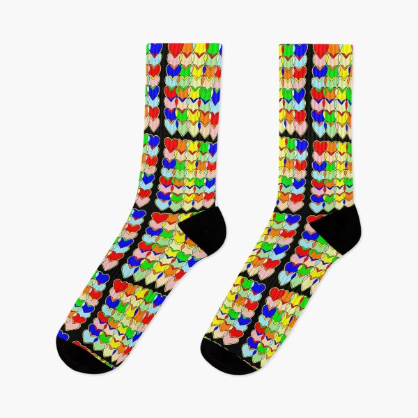 Item preview, Rainbow Hearts Pattern Colorful Outlined in Black and Yellow designed and sold by artfulnotebook.