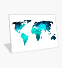 World Map Space Galaxy Stars in Turquoise Laptop Skin