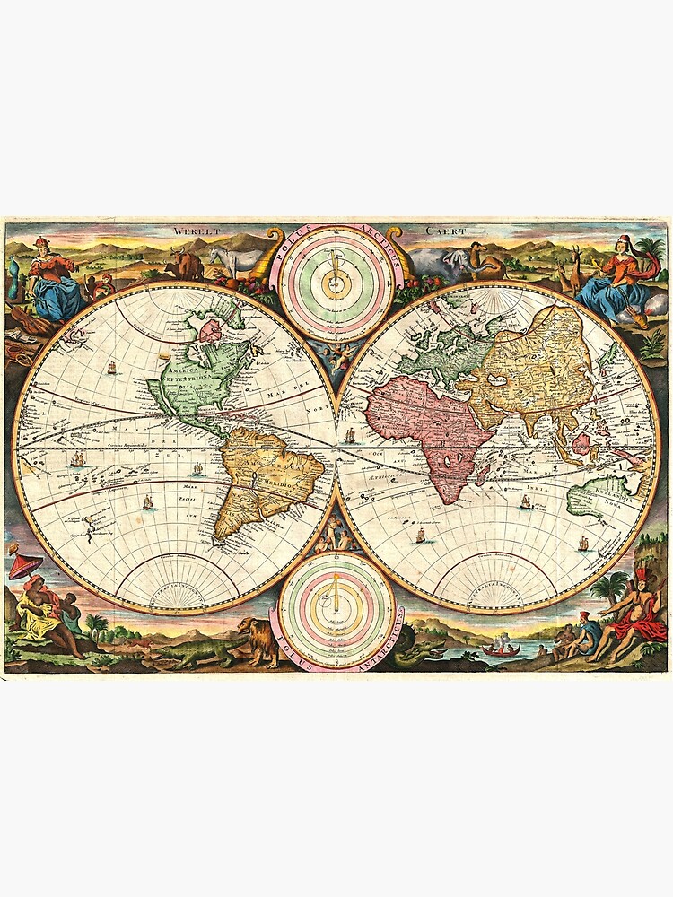 Vintage Maps Of The World. 1730 Stoopendaal Map of the World in two Hemispheres by Goshadron