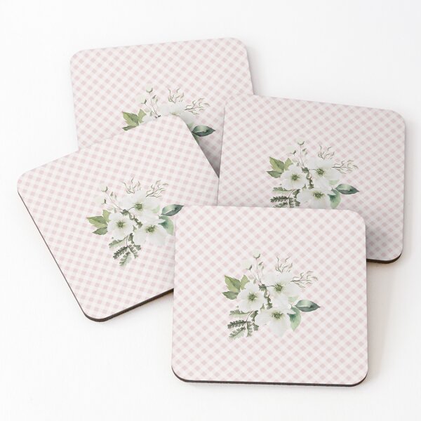 Item preview, Elegant watercolor painted florals and gingham, cottagecore aesthetic collection 3 of 3 white florals designed and sold by Orianah.