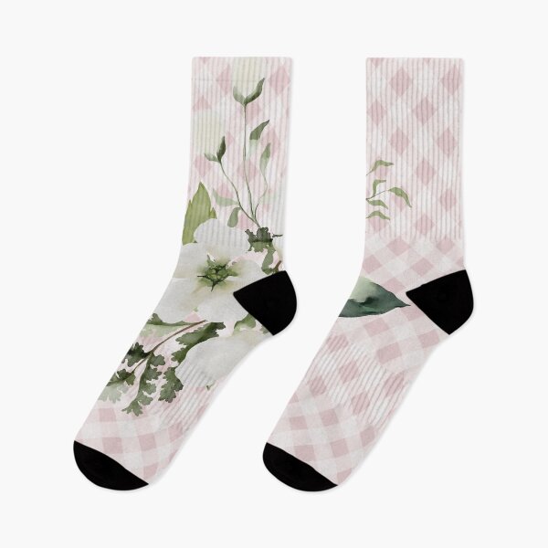 Item preview, Elegant watercolor painted florals and gingham, cottagecore aesthetic collection 3 of 3 white florals designed and sold by Orianah.