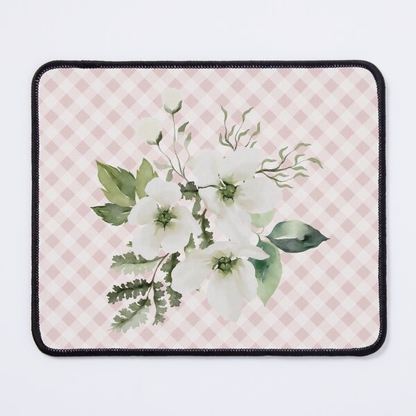 Item preview, Elegant watercolor painted florals and gingham, cottagecore aesthetic collection 3 of 3 white florals designed and sold by Orianah.