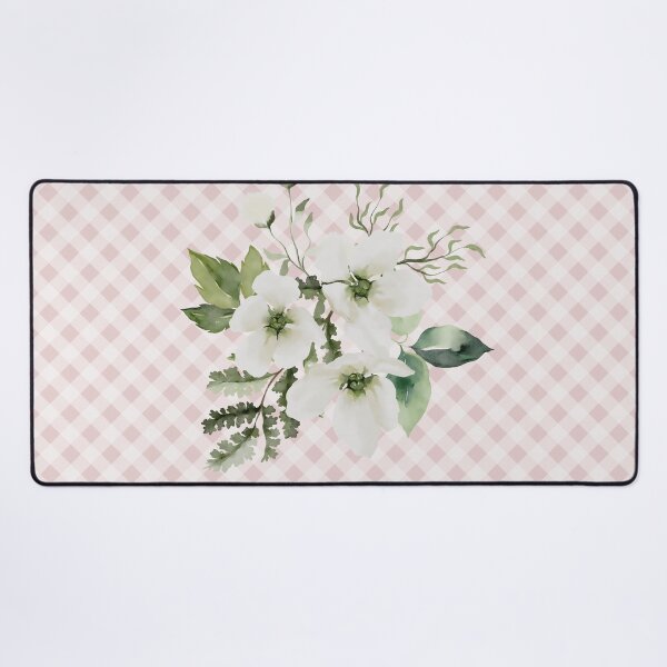 Item preview, Elegant watercolor painted florals and gingham, cottagecore aesthetic collection 3 of 3 white florals designed and sold by Orianah.