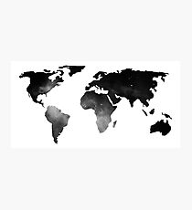 World Map Space Stars Black and White Photographic Print