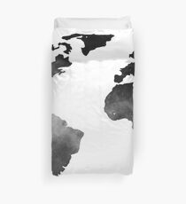 World Map Space Stars Black and White Duvet Cover